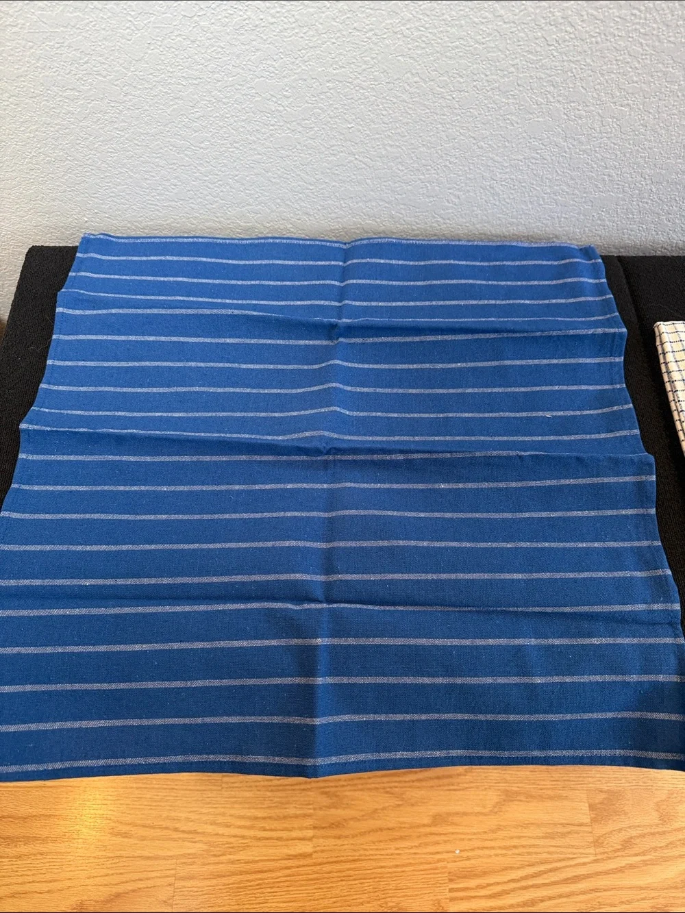 Blue and Natural Stripe & Check Cotton Dining Napkin Set